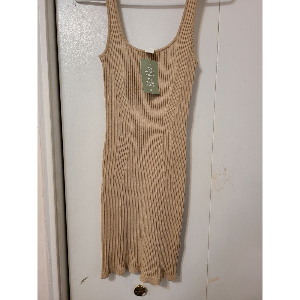 H&M Tank Sweater Dress Beige Ribbed Knit Women's Size Medium NWT